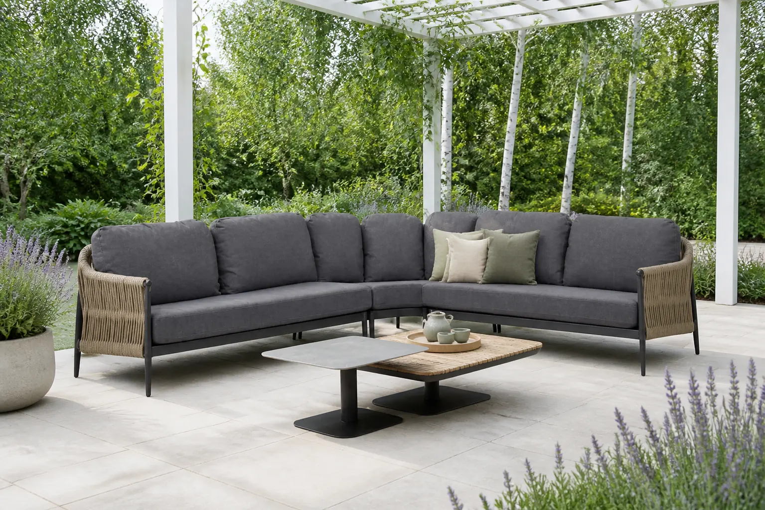 Sfeerfoto van Coco Romeo/Ralph 90/60 cm hoek loungeset 5-delig – Taupe-naturel-bruin