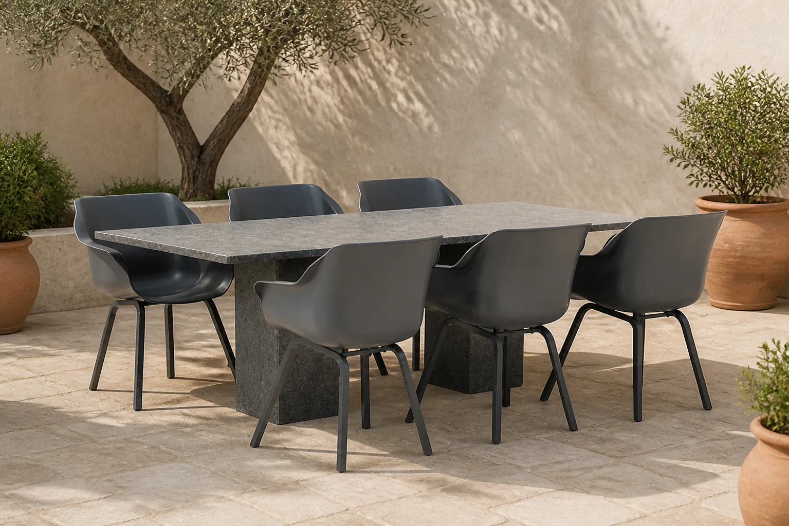 Sfeerfoto van Hartman Sophie element/Graniet 220 cm dining tuinset 7-delig – Grijs-antraciet