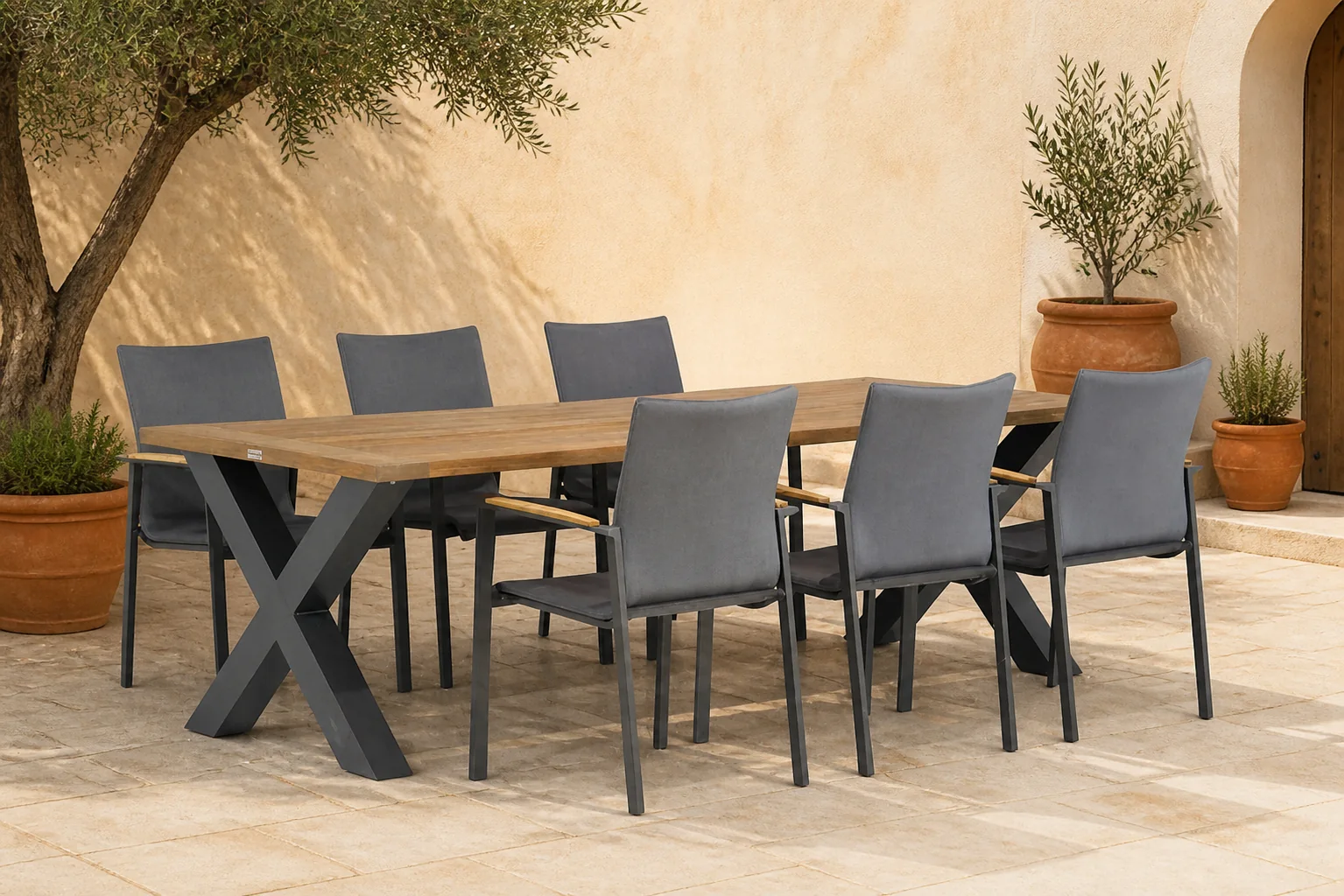 Sfeerfoto van Lifestyle Garden Furniture Brandon/Cardiff 240 cm dining tuinset 7-delig – Grijs-antraciet