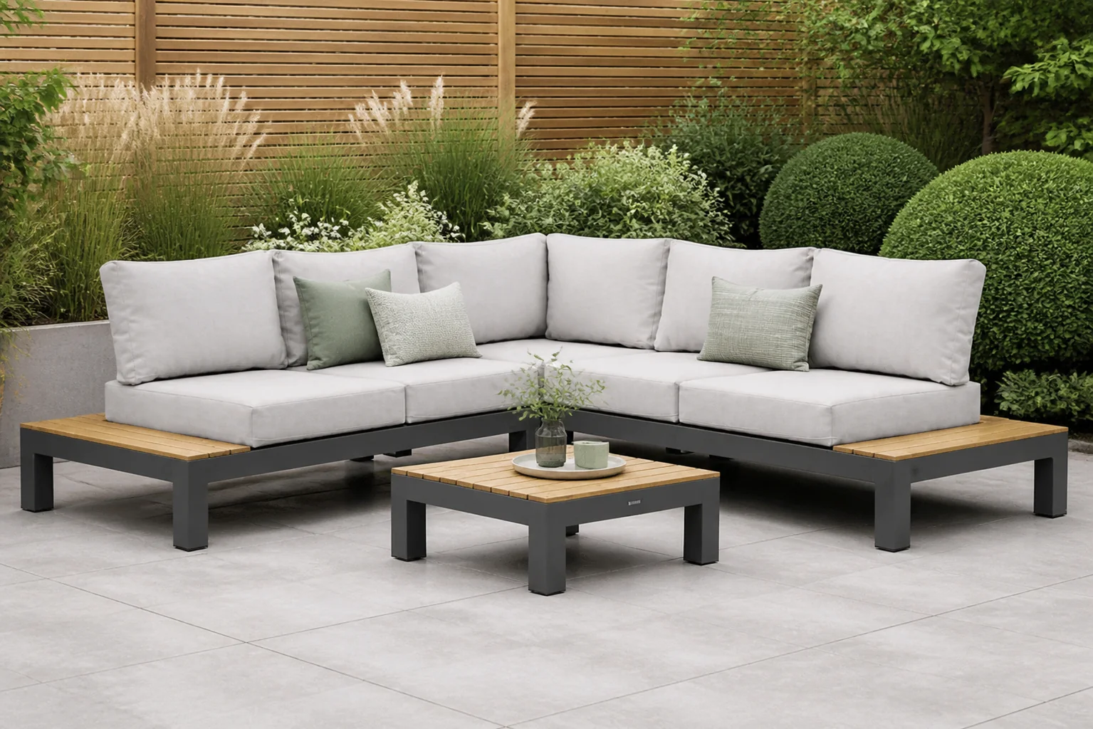 Sfeerfoto van Lifestyle Garden Furniture Vittoria hoek loungeset 4-delig – Grijs-antraciet