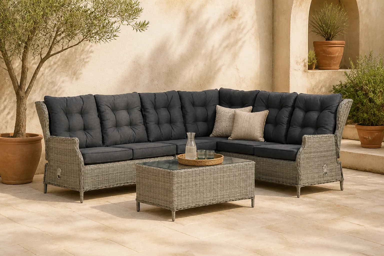 Sfeerfoto van Garden Collections New Castle hoek loungeset 5-delig – Grijs-antraciet