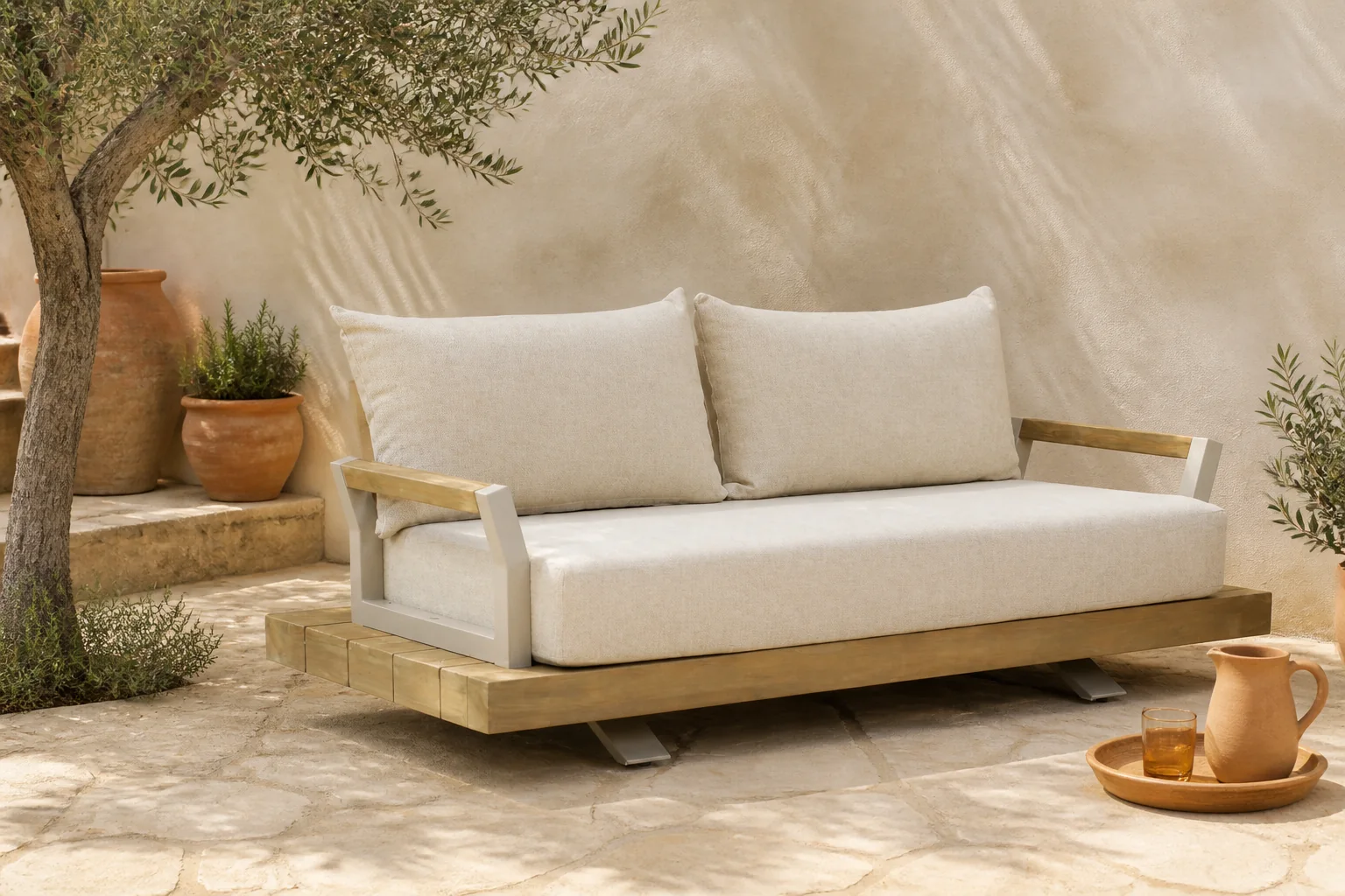 Sfeerfoto van Santika Furniture Supreme lounge tuinbank 2-zits – Taupe-naturel-bruin
