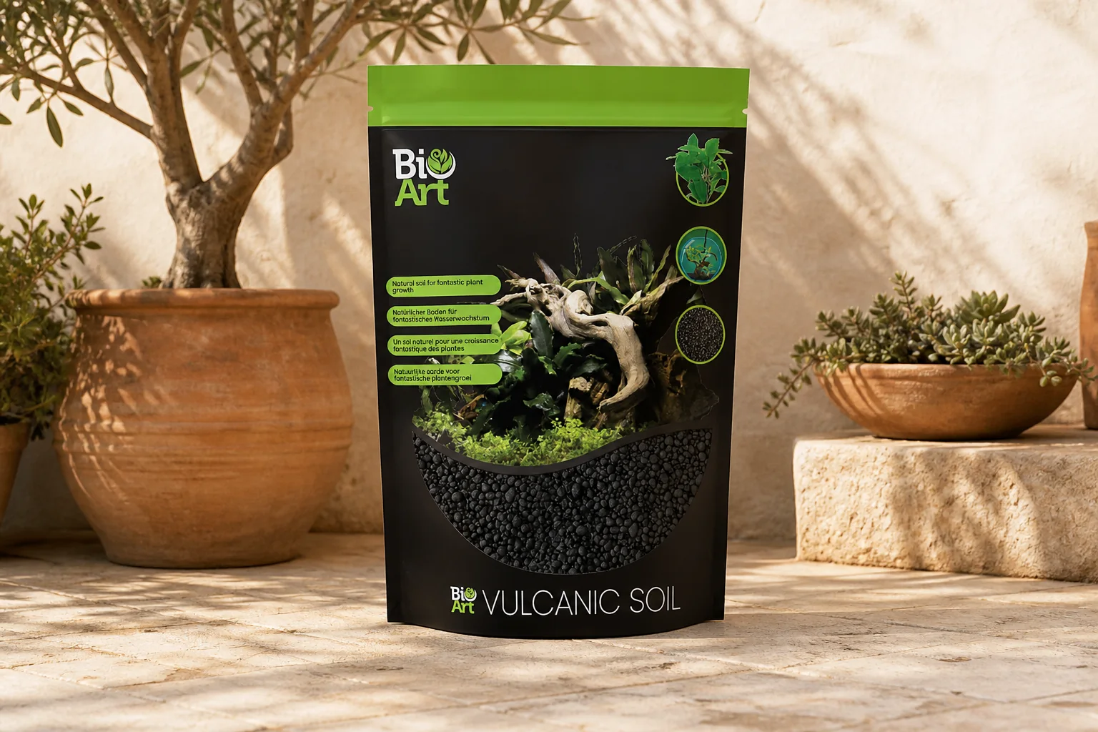 Sfeerfoto van Aquadistri Vulcanic soil zak 800 gram BioArt – bruin