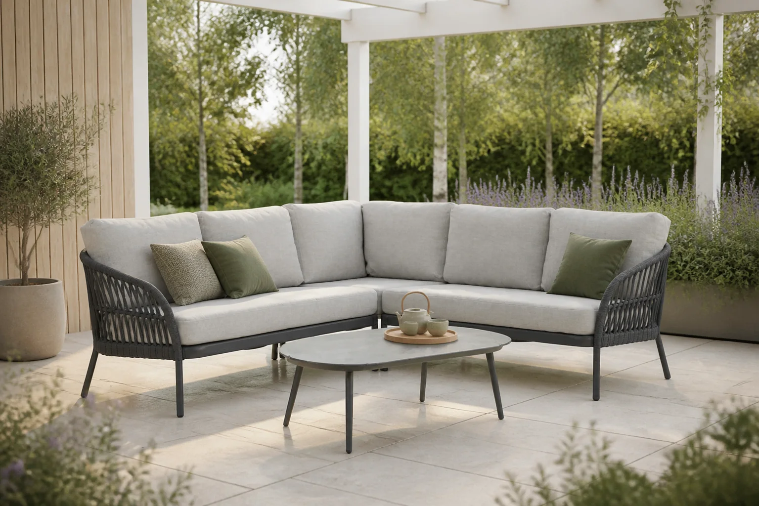 Sfeerfoto van Coco Puerto/Noar 130 cm hoek loungeset 4-delig – Grijs-antraciet