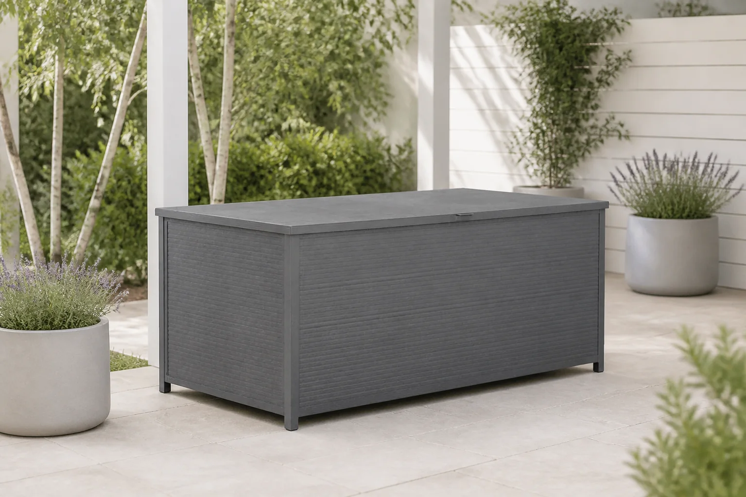 Sfeerfoto van Lifestyle Garden Furniture XL kussenbox 210 x 110 cm – Grijs-antraciet