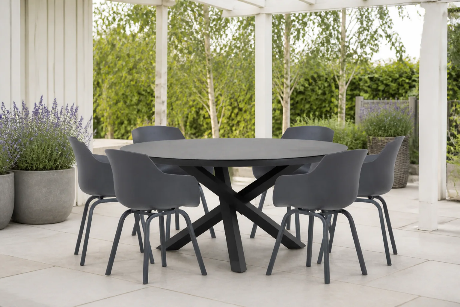 Sfeerfoto van Lifestyle Garden Furniture Salina/Livorno 150 cm dining tuinset 7-delig – Grijs-antraciet