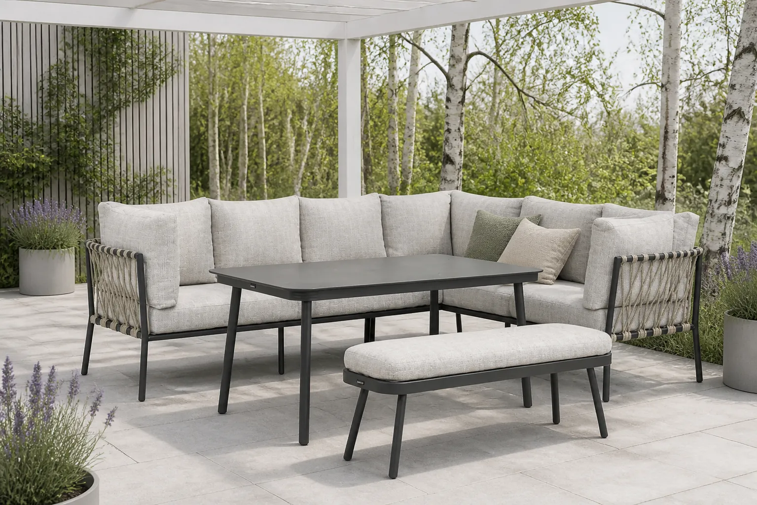 Sfeerfoto van Lifestyle Garden Furniture Boretti dining loungeset 4-delig – Grijs-antraciet