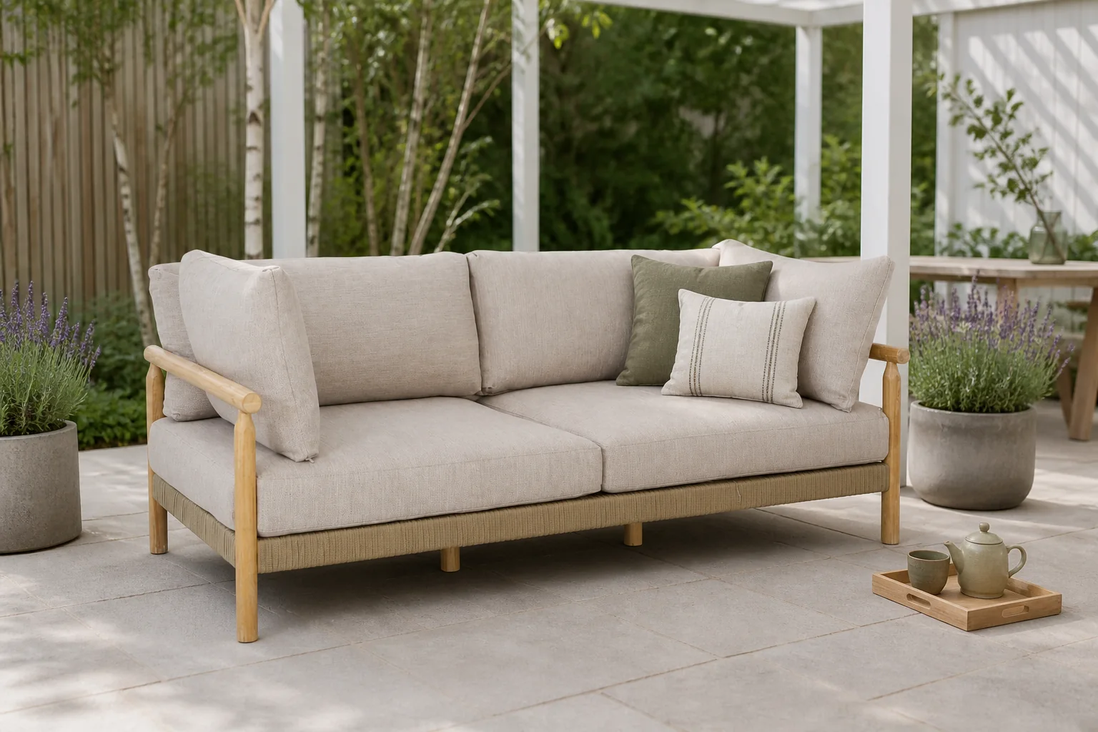 Sfeerfoto van Buitengewoon de boet Brussel Relax Tuinbank 195 cm – beige;bruin