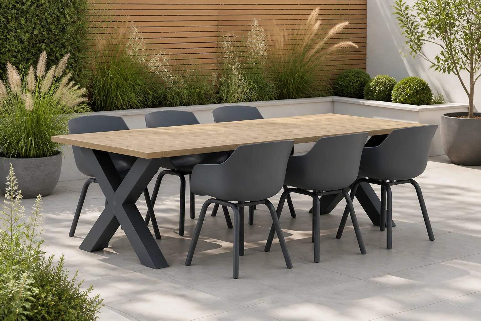 Sfeerfoto van Lifestyle Garden Furniture Salina/Cardiff 240 cm dining tuinset 7-delig – Grijs-antraciet