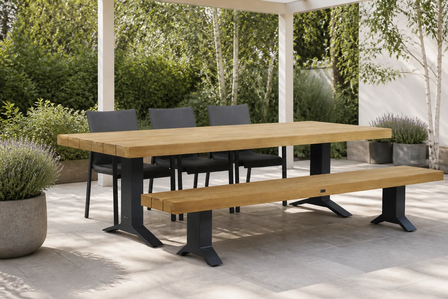 Sfeerfoto van Lifestyle Garden Furniture Brandon/Superior 260 cm dining tuinset 5-delig – Grijs-antraciet