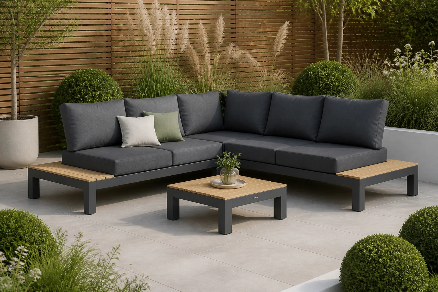 Sfeerfoto van Lifestyle Garden Furniture Vittoria hoek loungeset 4-delig – Grijs-antraciet