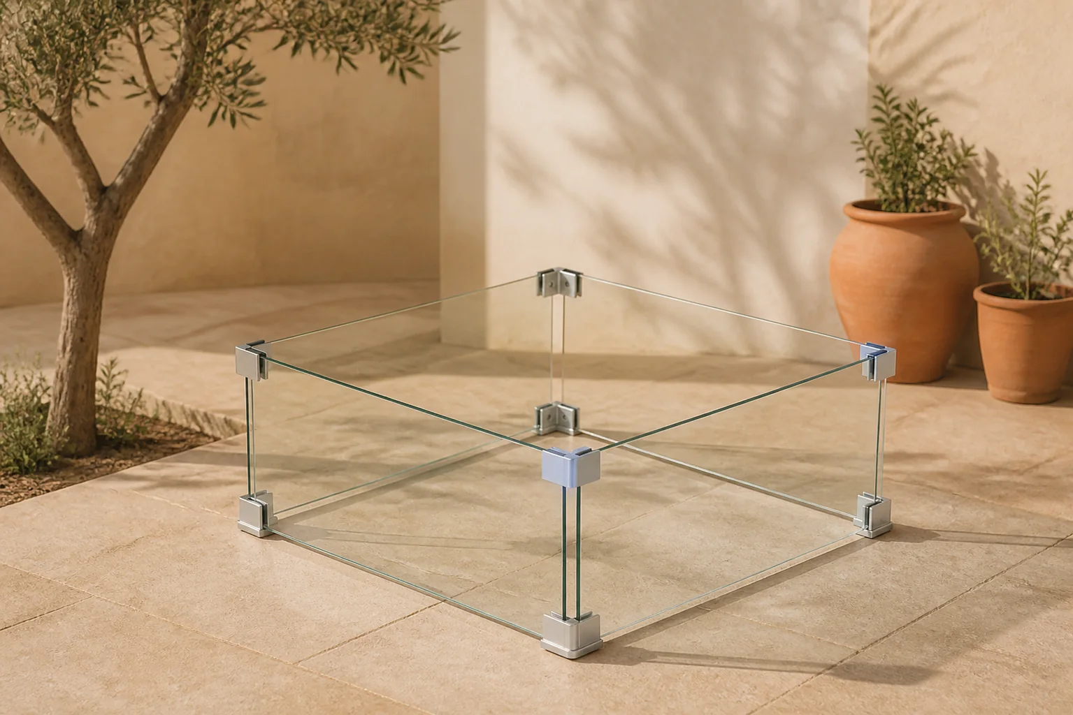 Sfeerfoto van Garden Collections glasset voor inbouwbrander vierkant – Transparant