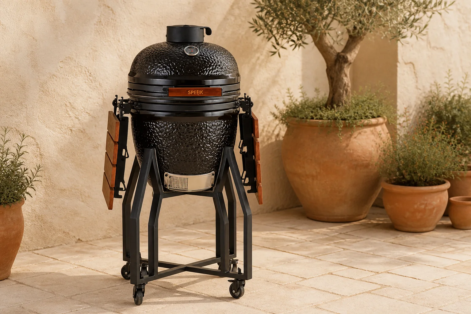 Sfeerfoto van Van Speijk 21” Kamado BBQ Large compleet – Zwart