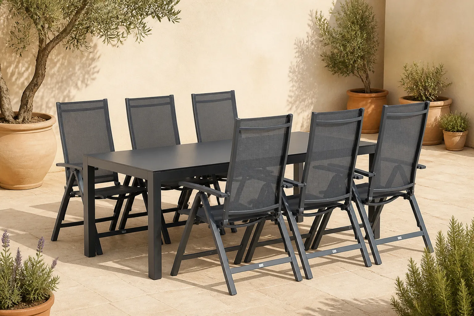 Sfeerfoto van Presto Donato/Madras 220 cm dining tuinset 7-delig – Grijs-antraciet