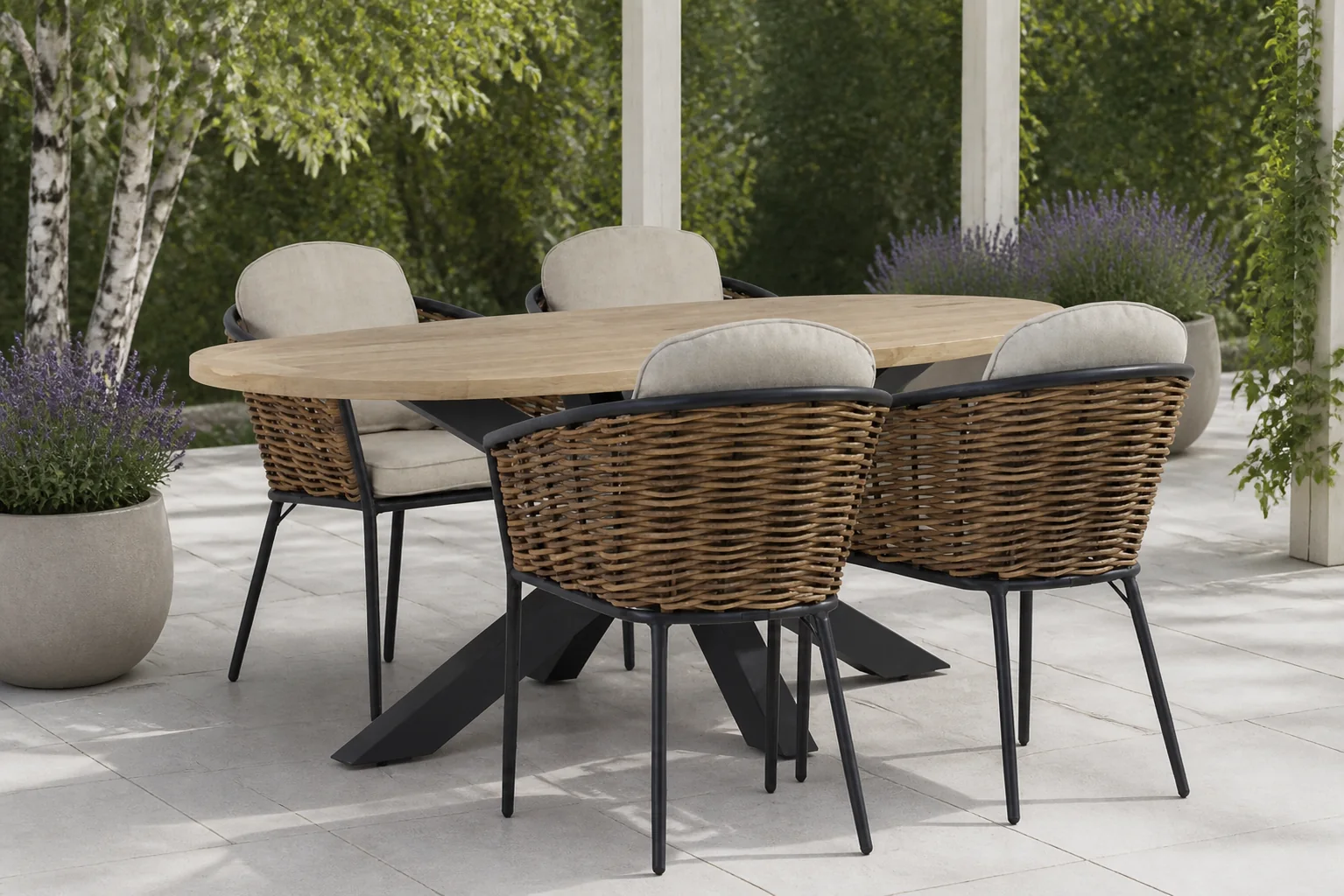 Sfeerfoto van Lifestyle Garden Furniture Nice/Brookline 200 cm dining tuinset 5-delig – Grijs-antraciet