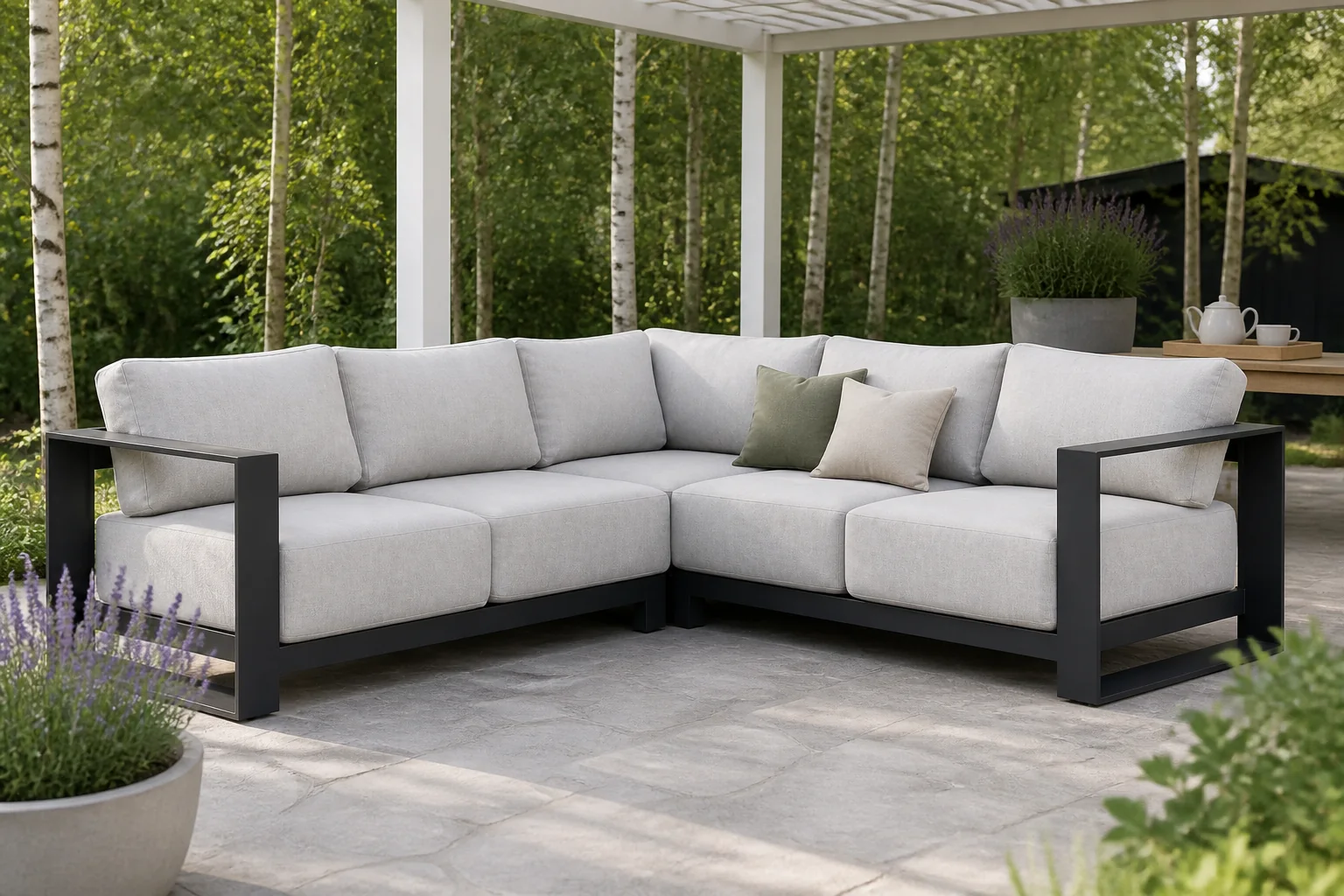 Sfeerfoto van Garden impressions Levanto Hoek Loungebank Carbon Black – grijs