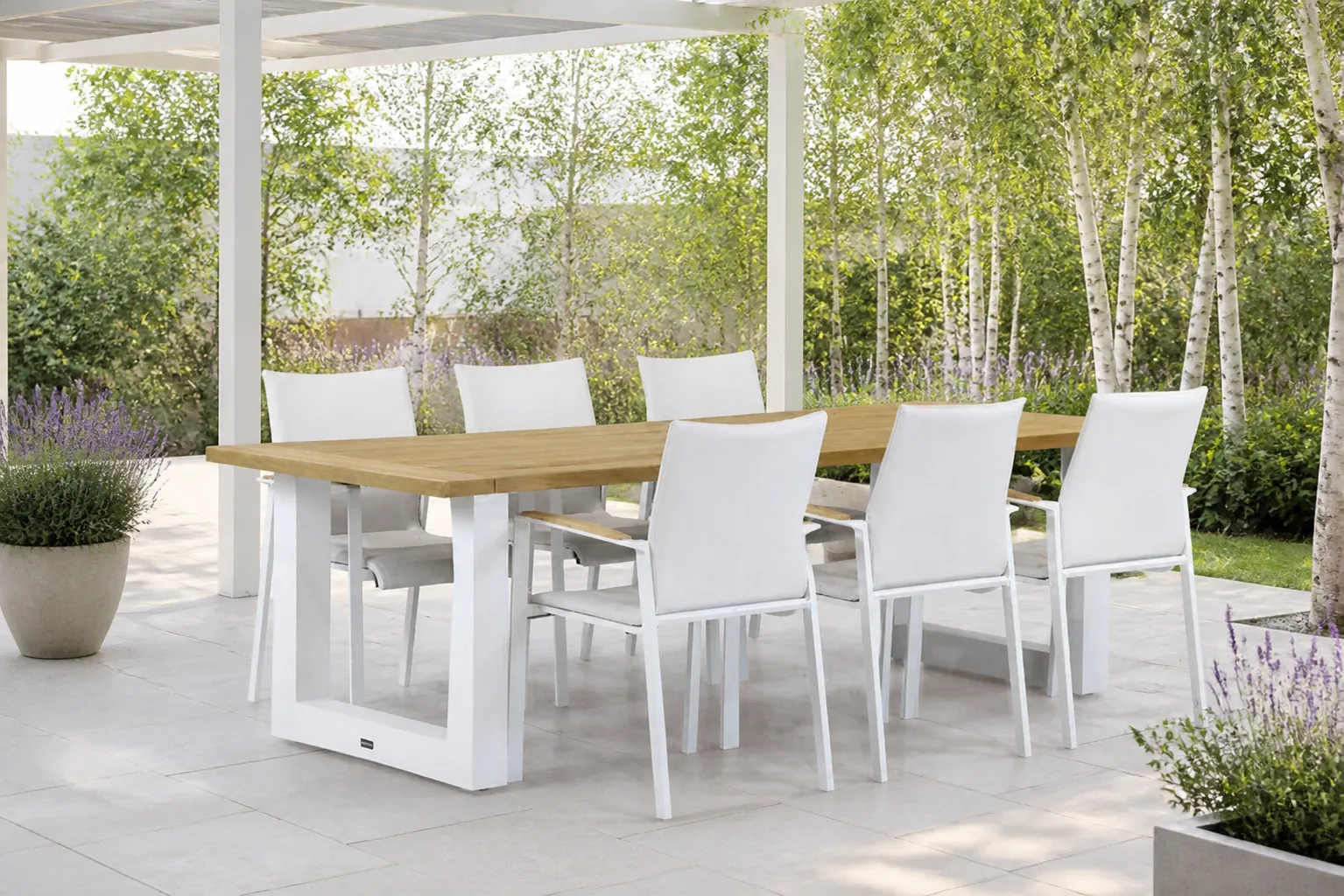 Sfeerfoto van Lifestyle Garden Furniture Brandon/Talai 240 cm dining tuinset 7-delig – Wit