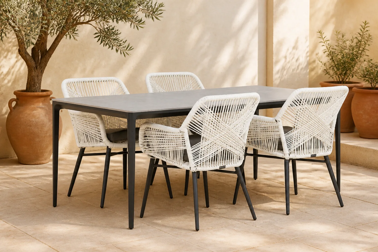 Sfeerfoto van Lifestyle Garden Furniture Advance/Gianna 180 cm dining tuinset 5-delig – Wit