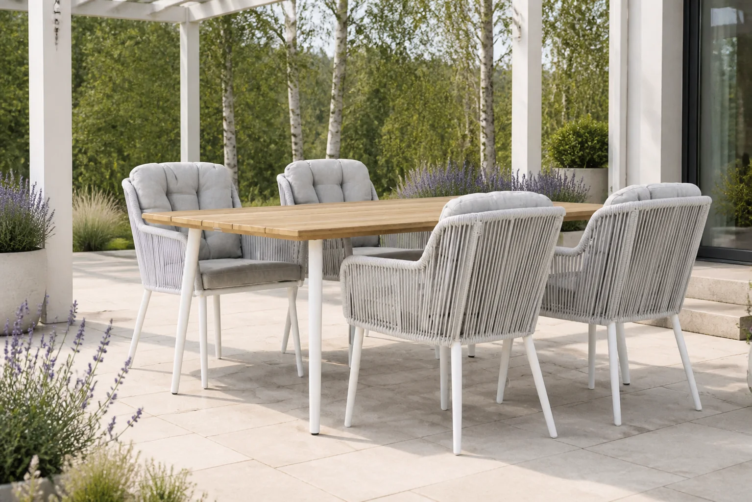 Sfeerfoto van Santika Furniture Tendenza/Montana 180 cm dining tuinset 5-delig – Wit
