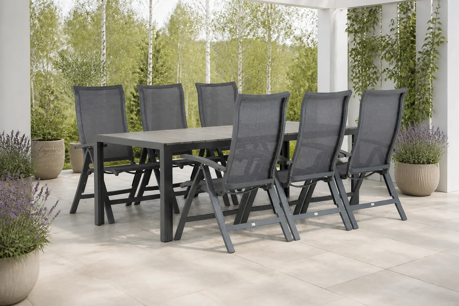 Sfeerfoto van Presto Lucardo/Young 217 cm dining tuinset 7-delig – Grijs-antraciet