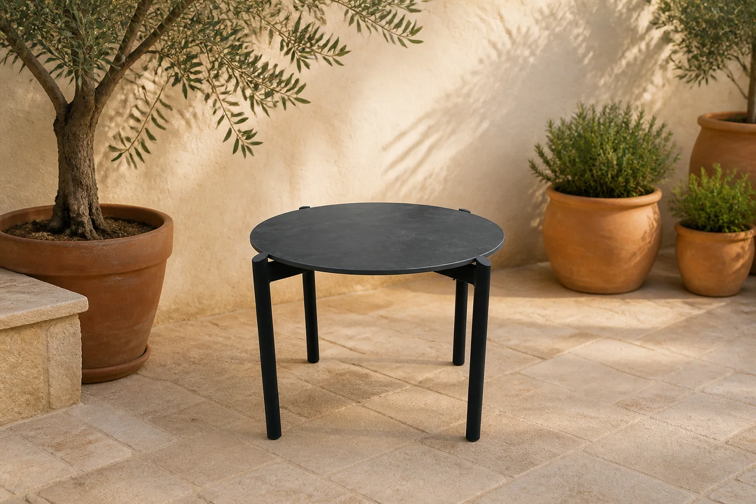 Sfeerfoto van Oosterik home Castle Rock lounge tafel midnight grey dia. 67 cm – grijs