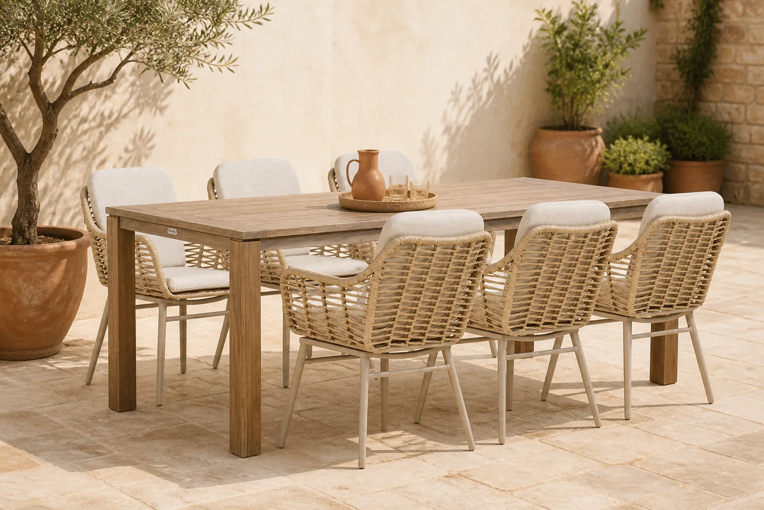 Sfeerfoto van Coco Antoni/Bristol 220 cm dining tuinset 7-delig – Taupe-naturel-bruin