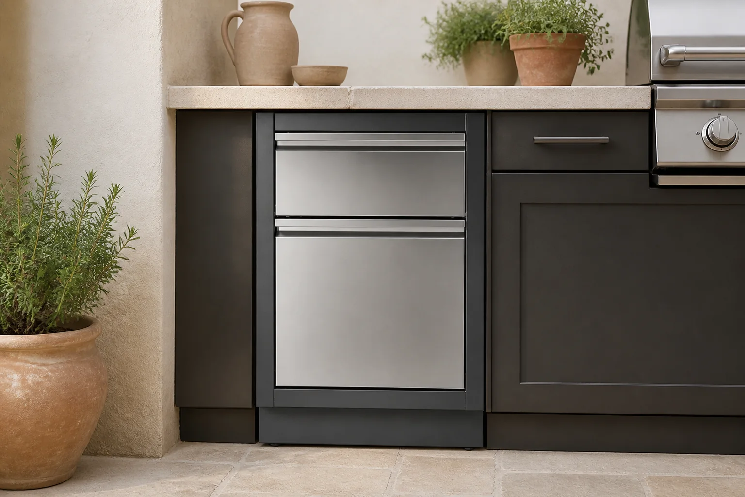 Sfeerfoto van Napoleon | Oasis Buitenkeuken Module | Afvalkast met Keukenrolhouder
