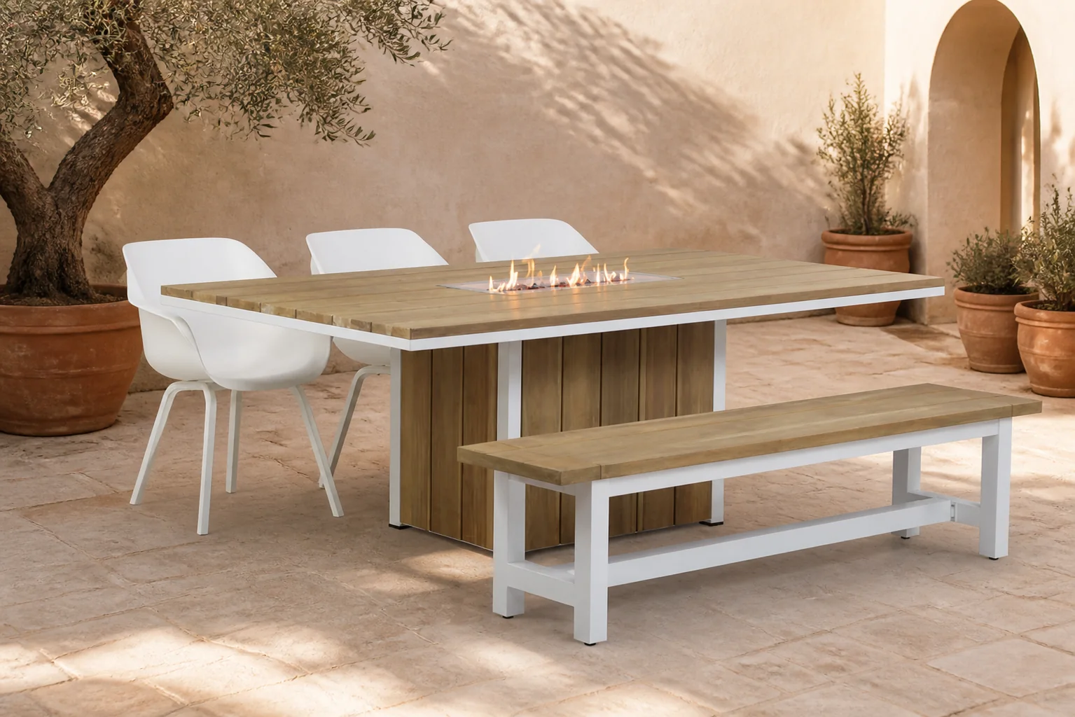 Sfeerfoto van Hartman Sophie element/Los Angeles/Seaside 220 cm dining tuinset 5-delig – Wit