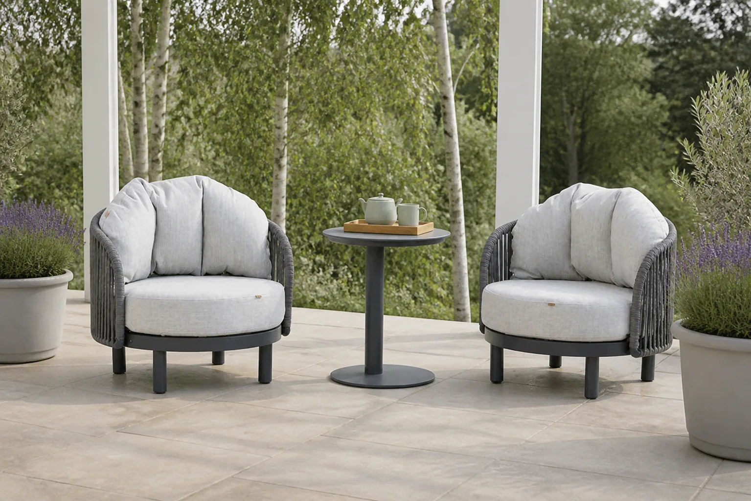 Sfeerfoto van Santika Furniture Nanda bistroset 3-delig – Grijs-antraciet