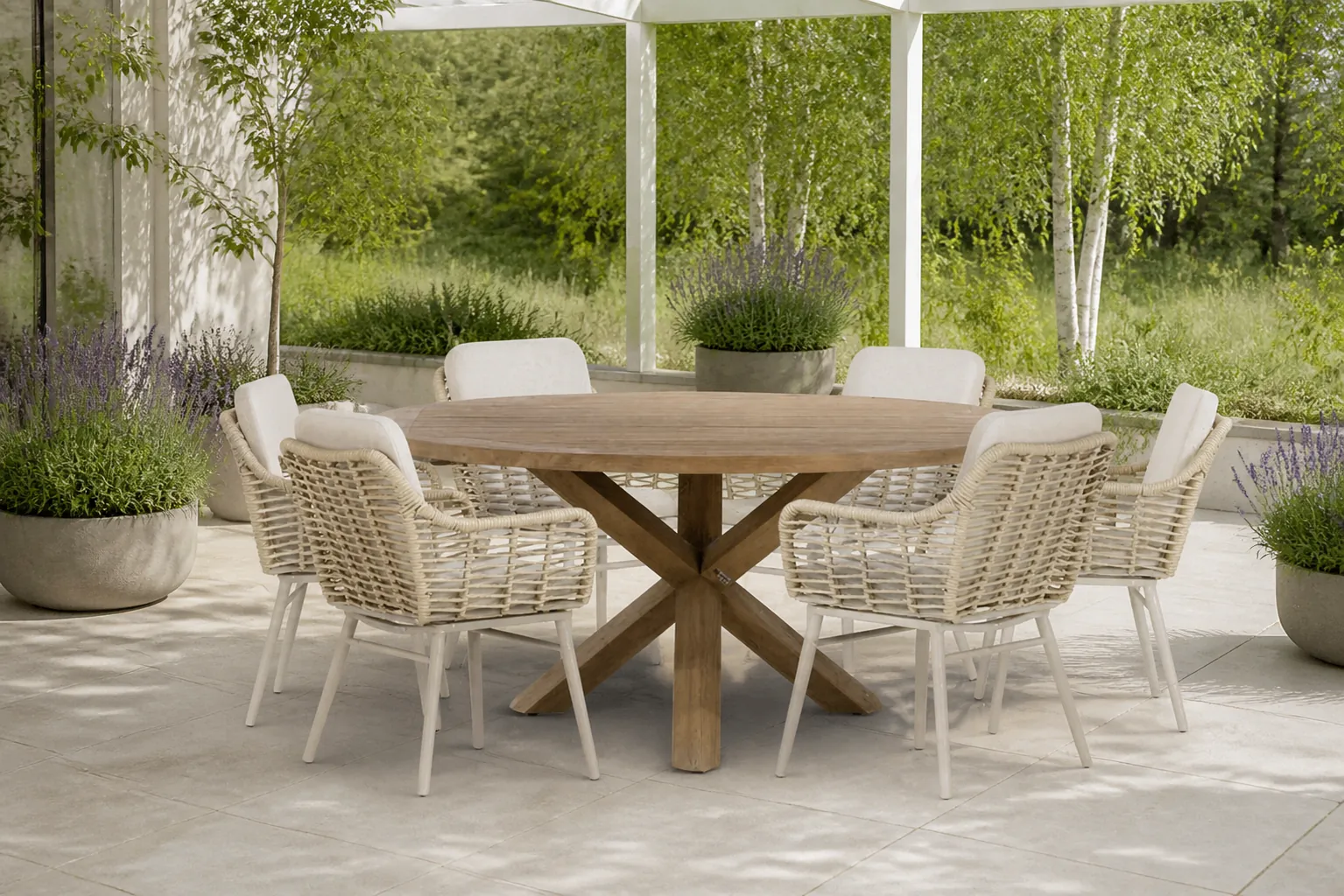 Sfeerfoto van Coco Antoni/Sand City 160 cm dining tuinset 7-delig – Taupe-naturel-bruin