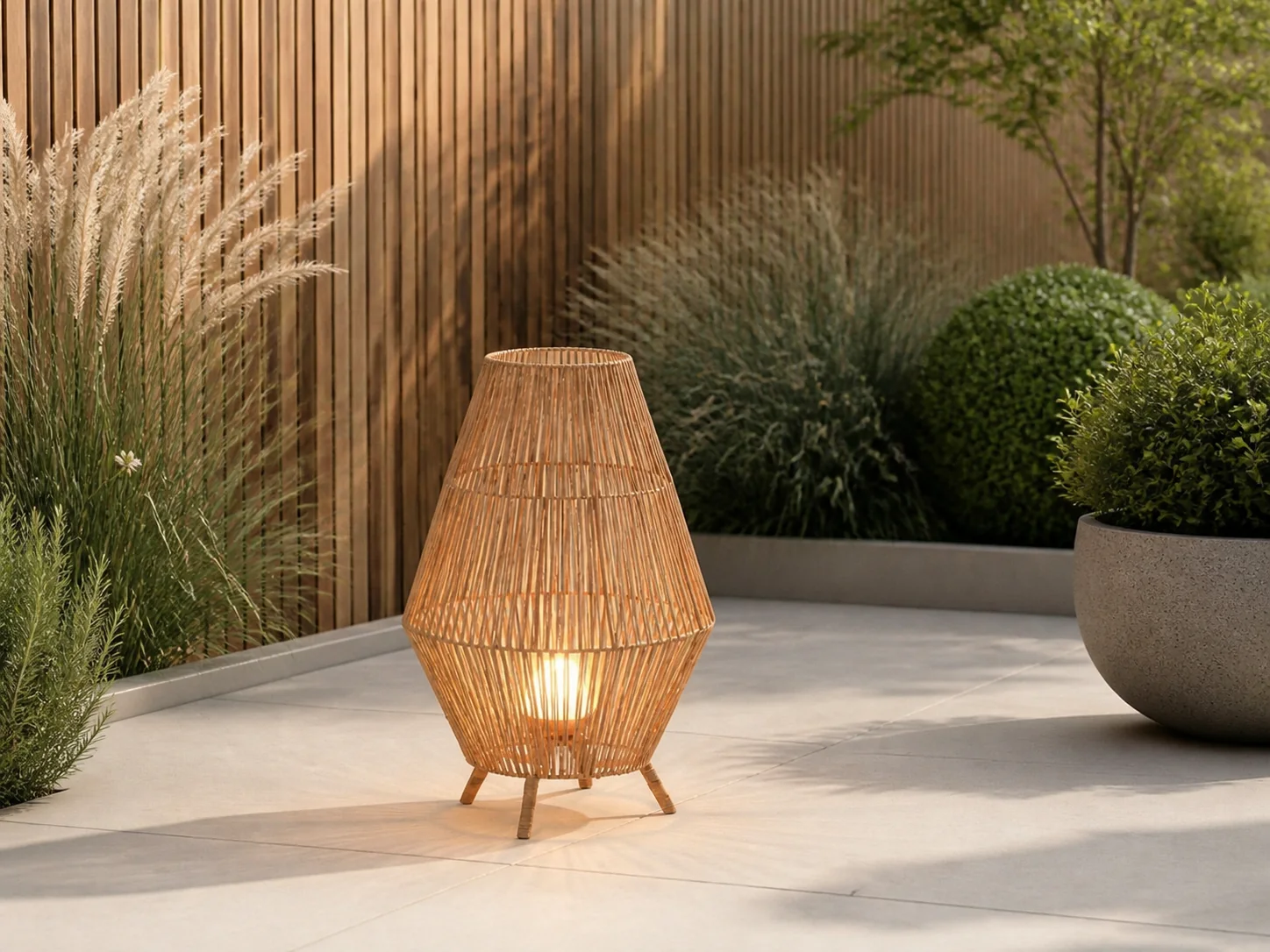 Sfeerfoto van New Garden Sisine vloerlamp led oplaadbaar dimbaar ø 48cm (h: 72cm) – Taupe