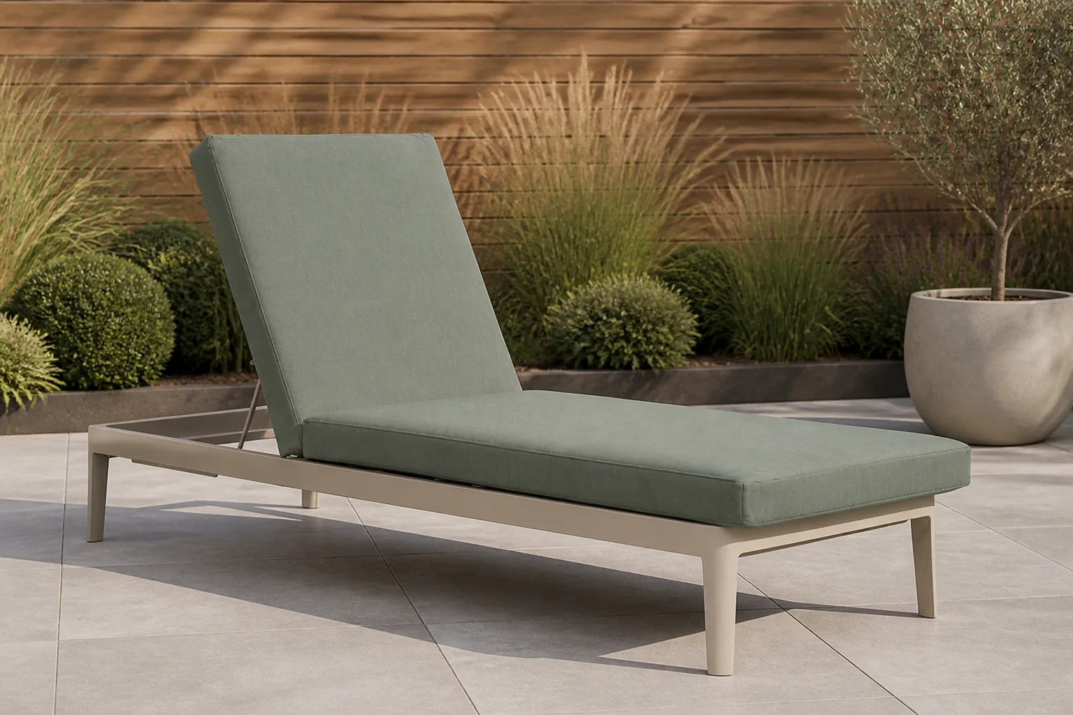 Sfeerfoto van Lifestyle Garden Furniture Mateo ligbed met kussen loft/moss green – Taupe-naturel-bruin