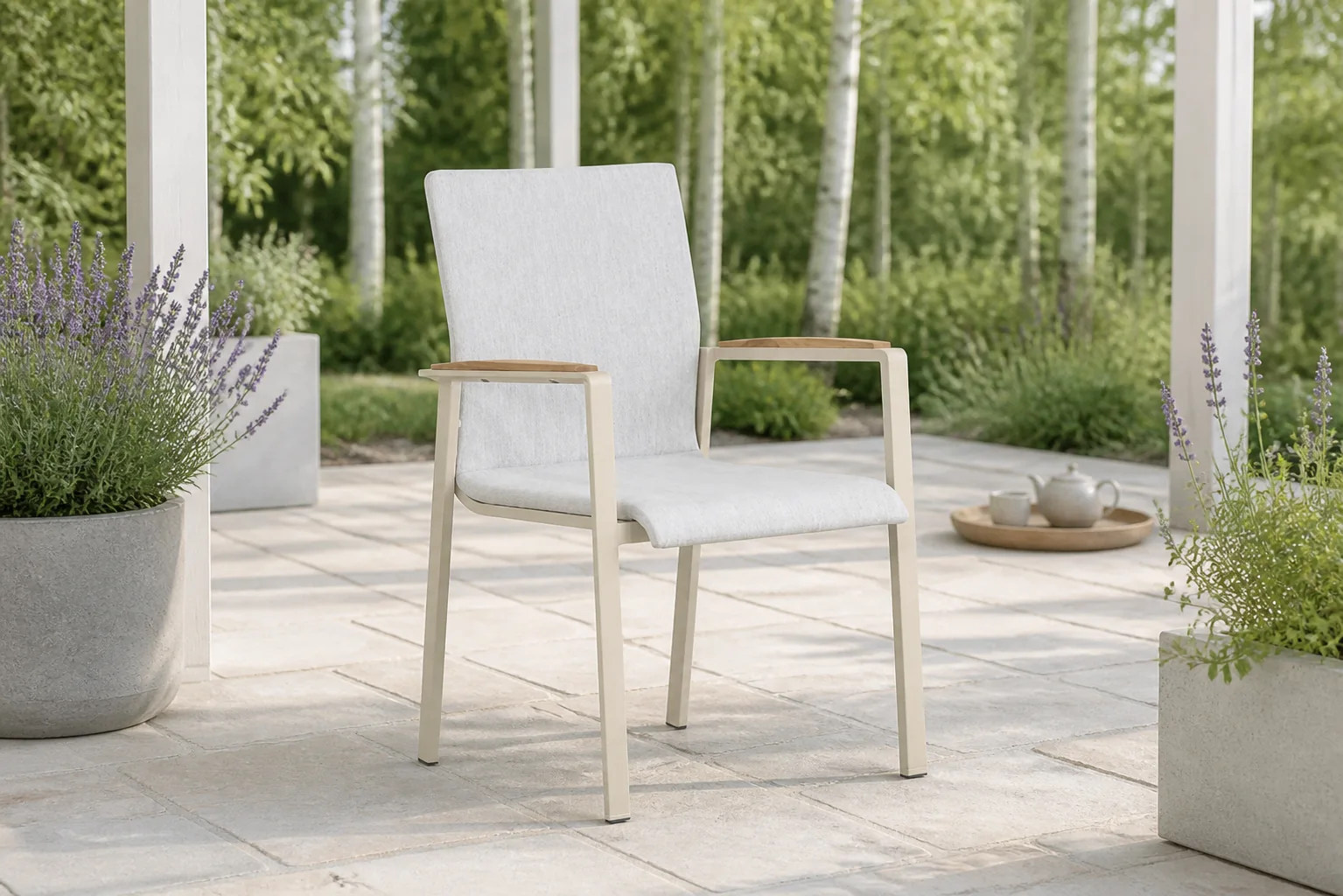 Sfeerfoto van Lifestyle Garden Furniture Brandon dining tuinstoel – Taupe-naturel-bruin
