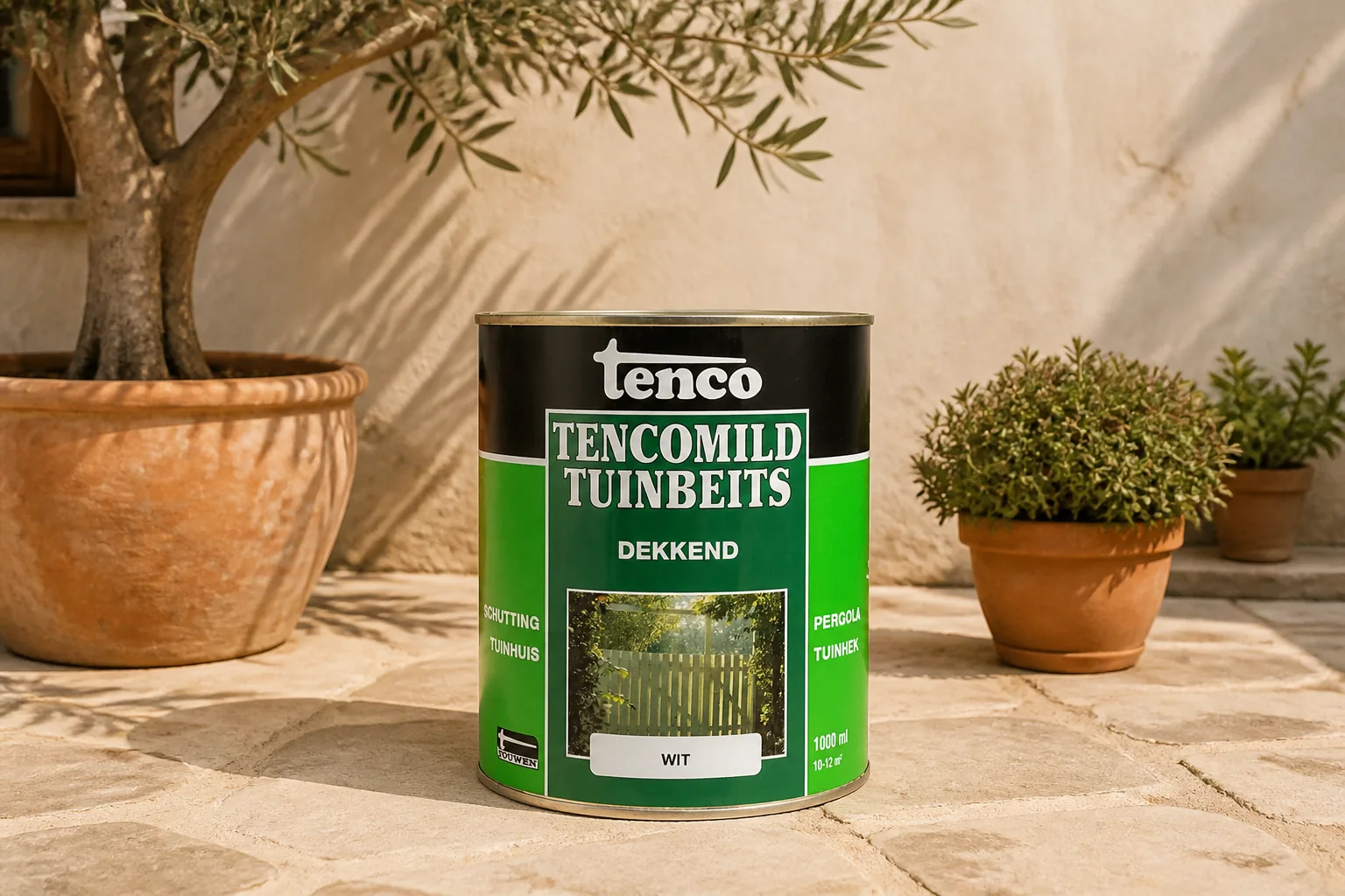 Sfeerfoto van Tenco Dekkend wit 1l tencomild verf/beits