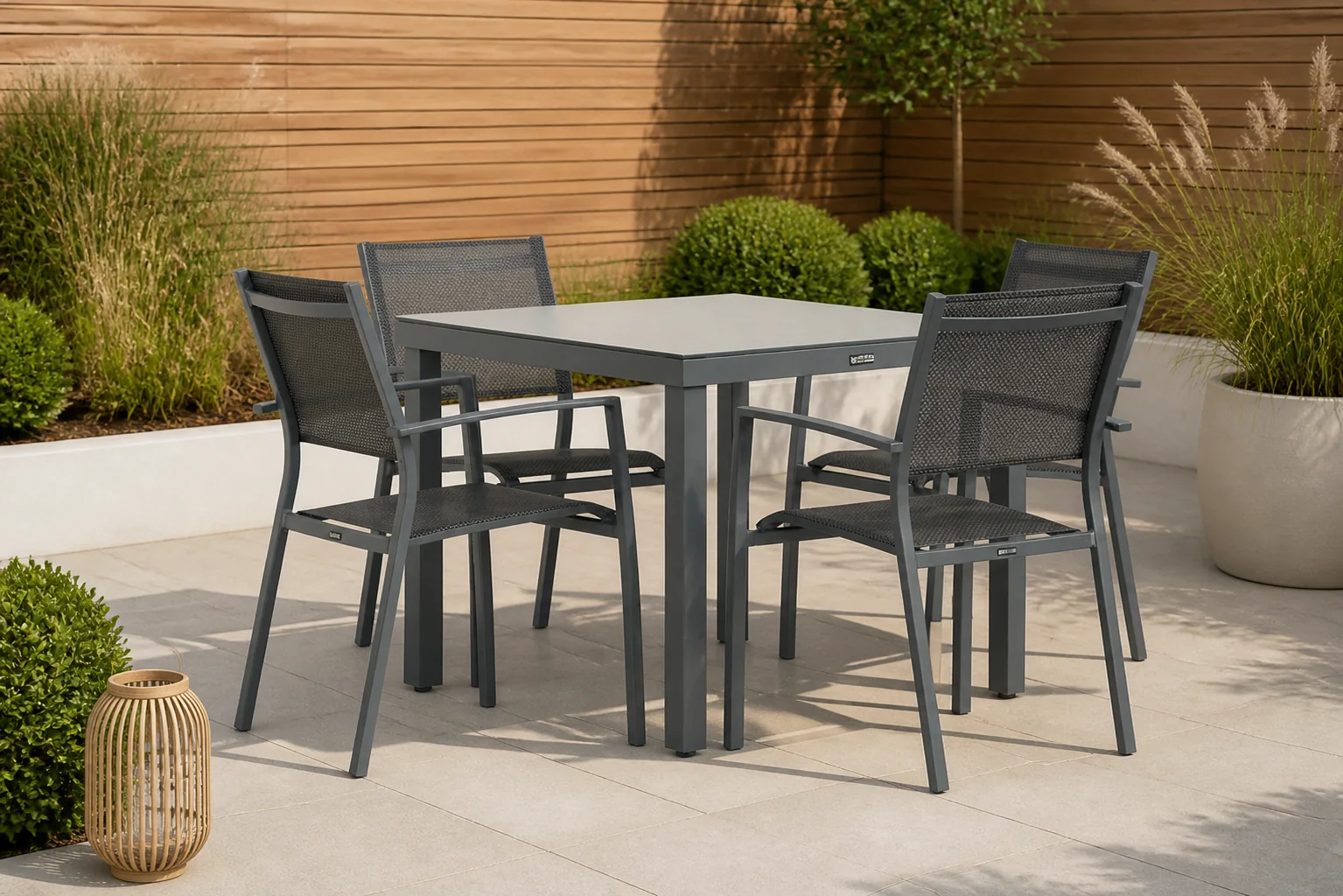 Sfeerfoto van Lifestyle Garden Furniture Sella/Porto 90 cm dining tuinset 5-delig – Grijs-antraciet