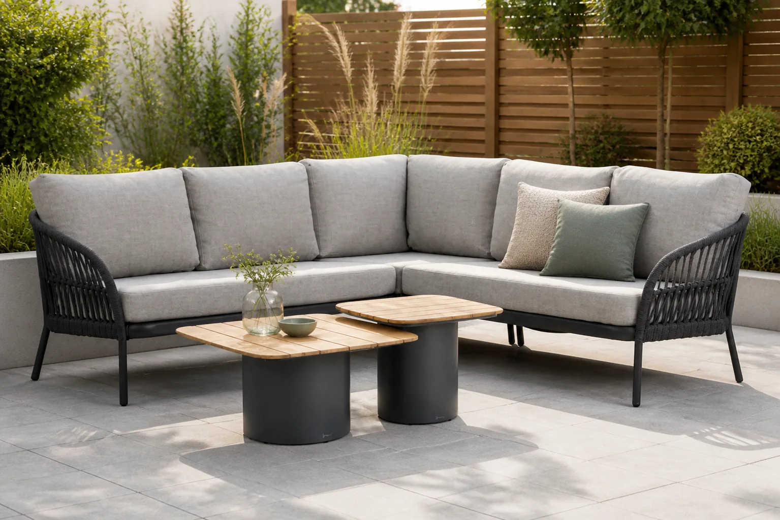 Sfeerfoto van Coco Puerto/Ronda 50/70 cm hoek loungeset 5-delig – Grijs-antraciet
