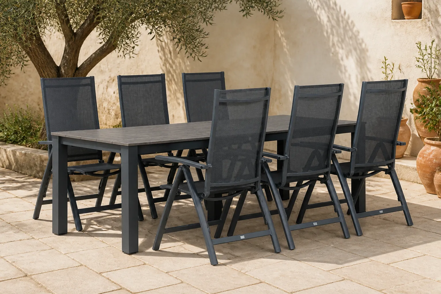Sfeerfoto van Presto Vasto/Valley 240 cm dining tuinset 7-delig – Grijs-antraciet