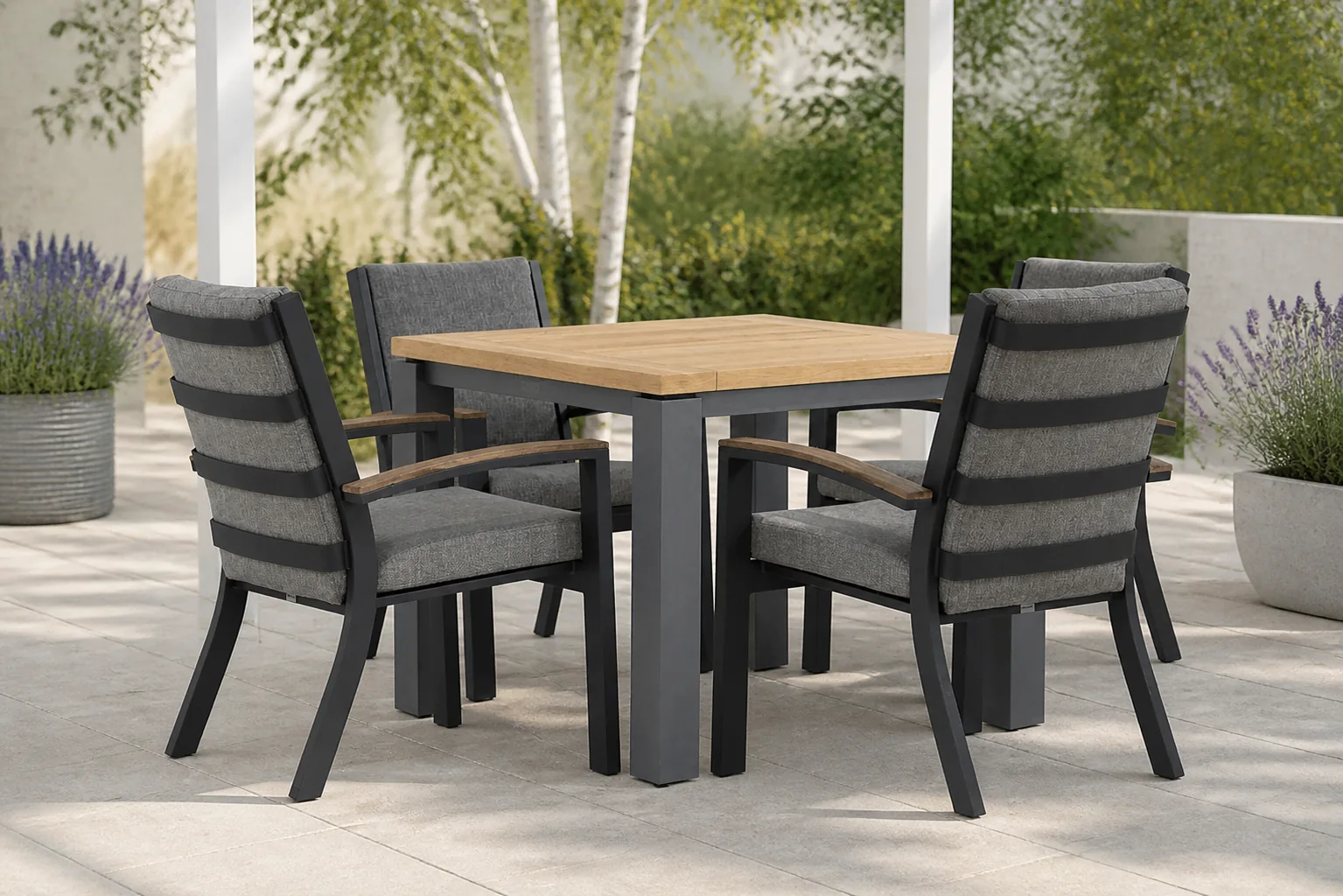 Sfeerfoto van Osmen Midura/Veneto 90 cm dining tuinset 5-delig – Grijs-antraciet