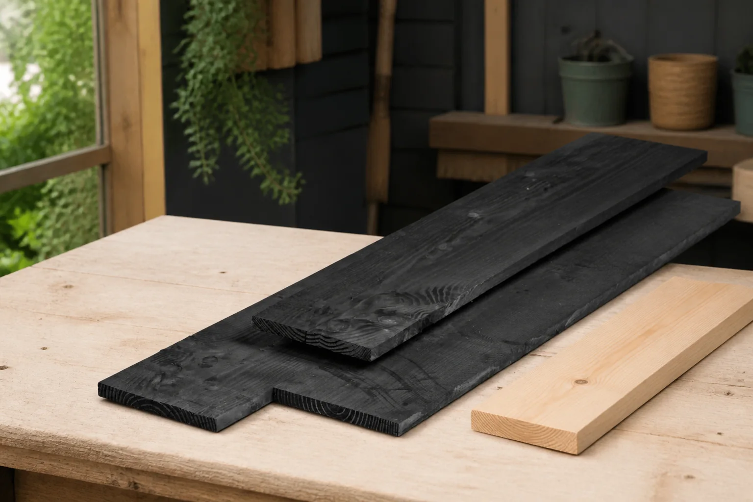 Sfeerfoto van Tuindeco Plank douglas zwart geimpregneerd 2,2×20,0x300 cm