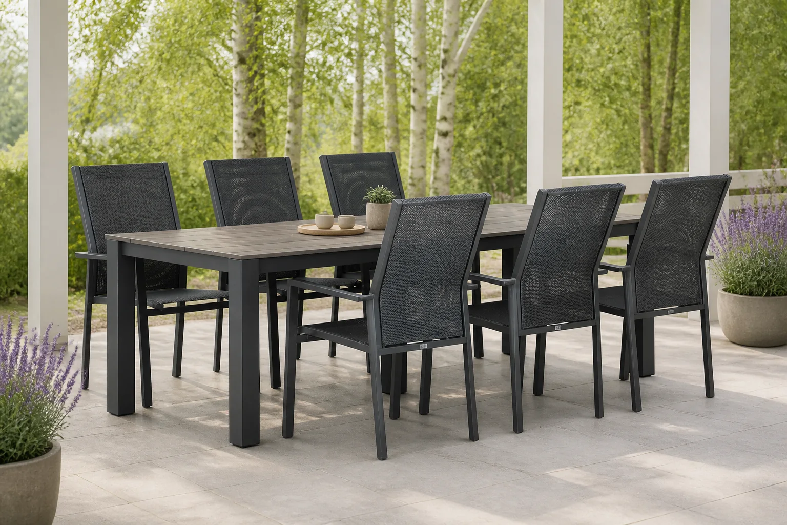 Sfeerfoto van Presto Ricadi/Valley 240 cm dining tuinset 7-delig – Grijs-antraciet
