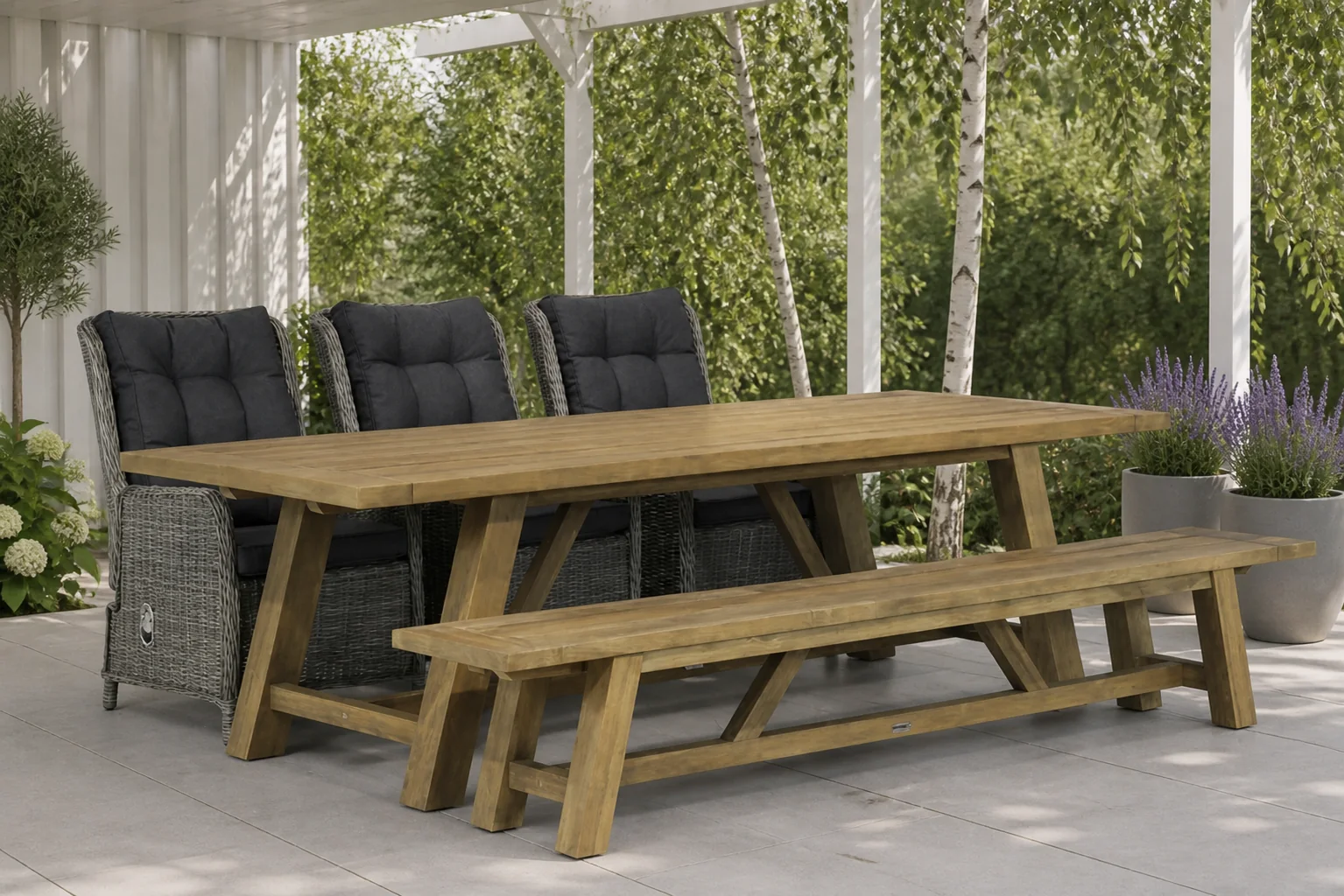 Sfeerfoto van Garden Collections Kingston/Lazio 260 cm dining tuinset 5-delig – Grijs-antraciet