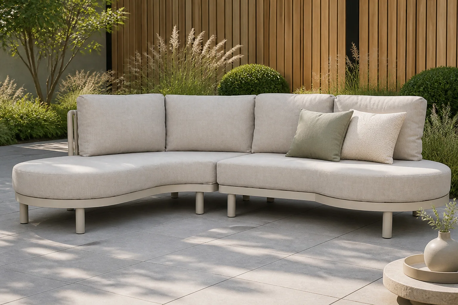 Sfeerfoto van Santika Furniture Nanda organisch loungeset 2-delig – Zand/Beige