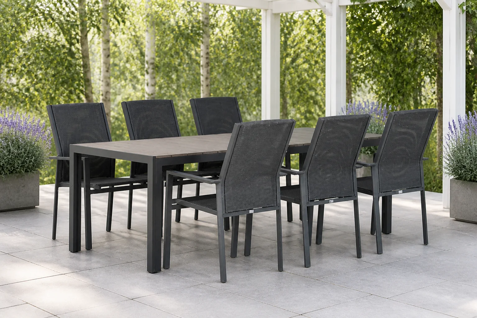Sfeerfoto van Presto Ricadi/Young 217 cm dining tuinset 7-delig – Grijs-antraciet