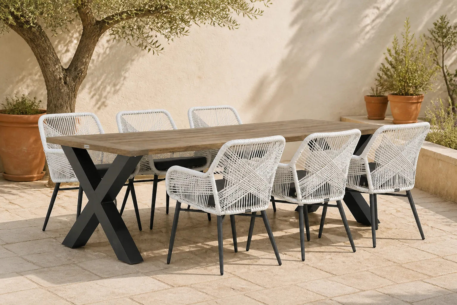Sfeerfoto van Lifestyle Garden Furniture Advance/Cardiff 240 cm dining tuinset 7-delig – Wit