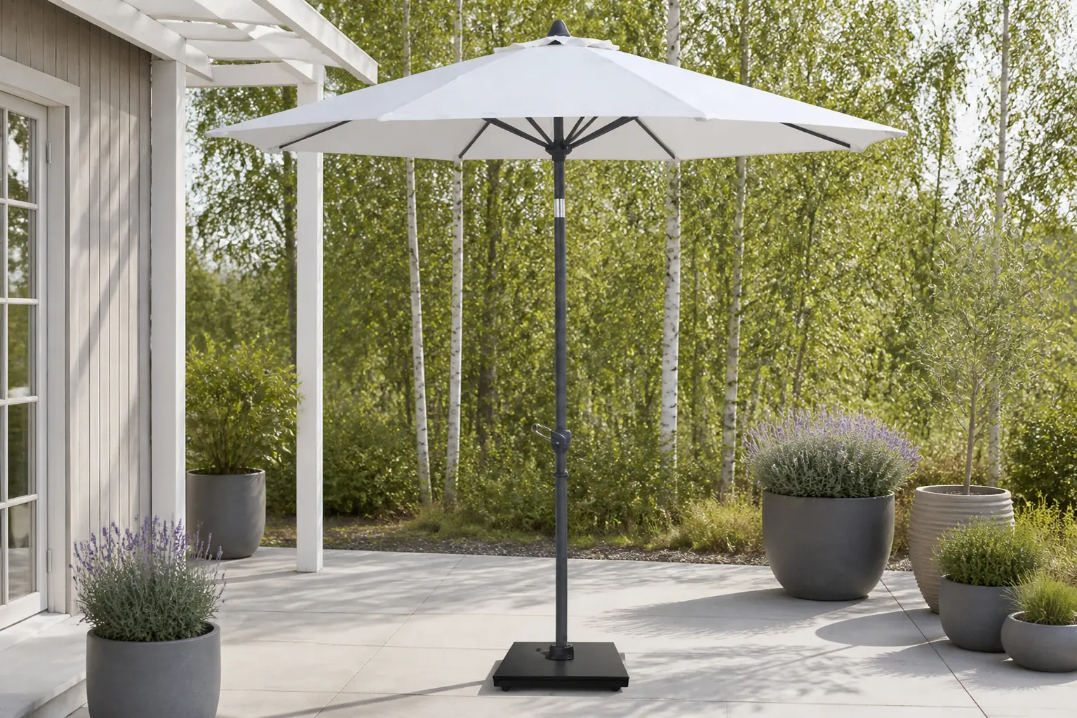 Sfeerfoto van Camello Valerio stokparasol 3m (excl. voet) – Wit