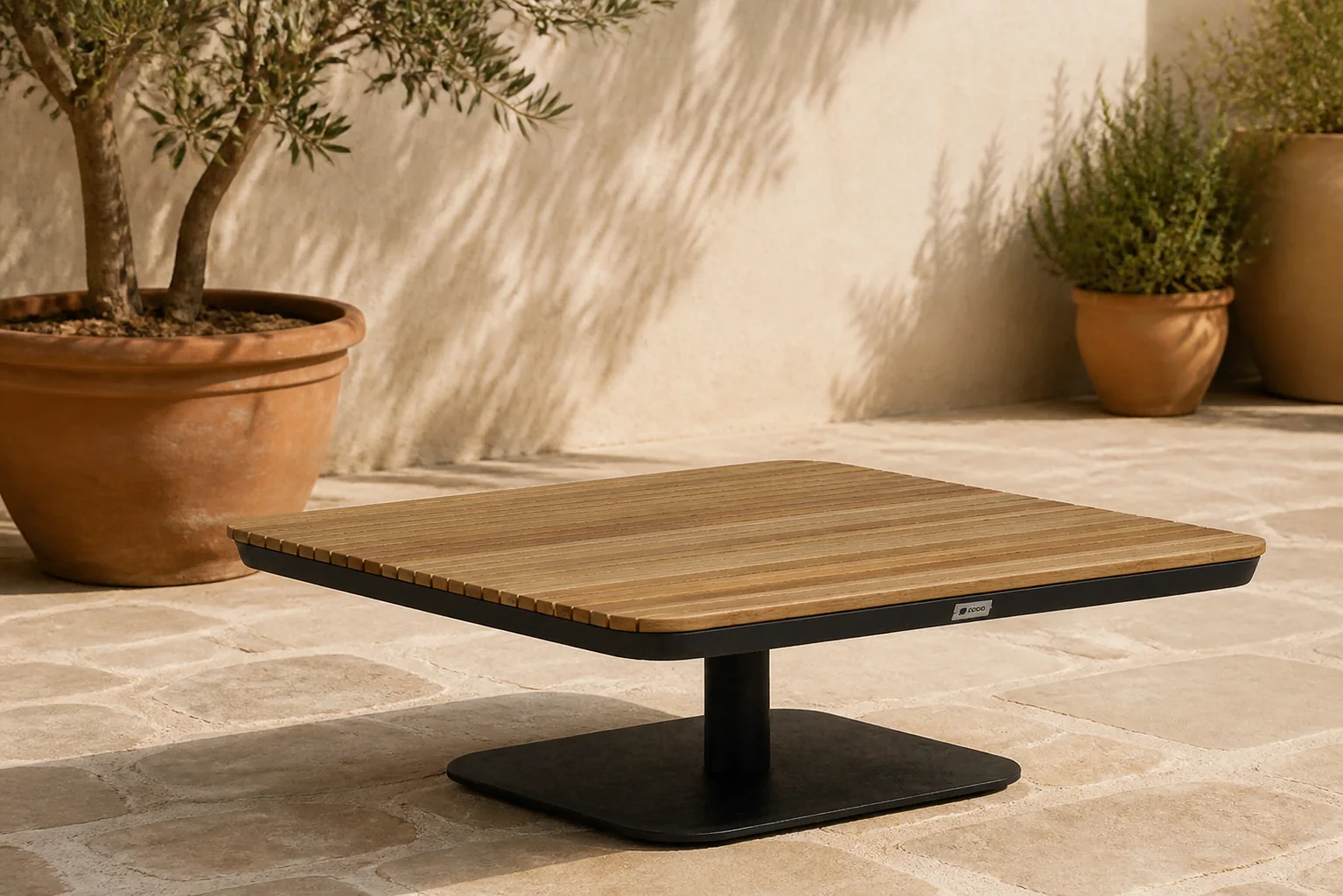 Sfeerfoto van Coco Ralph lounge tafel 90×90 cm – Grijs-antraciet