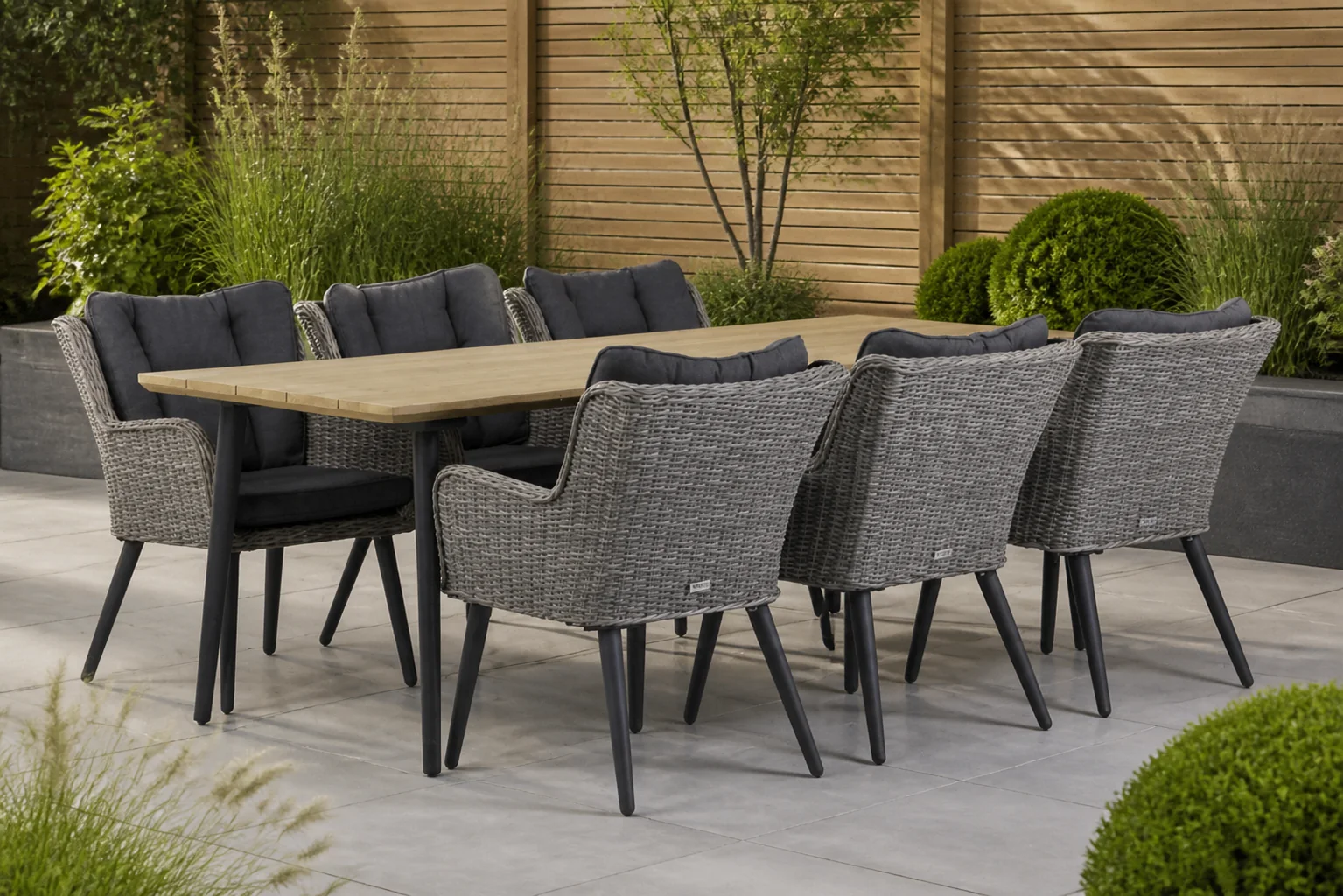 Sfeerfoto van Garden Collections Boston/Montana 240 cm dining tuinset 7-delig – Grijs-antraciet
