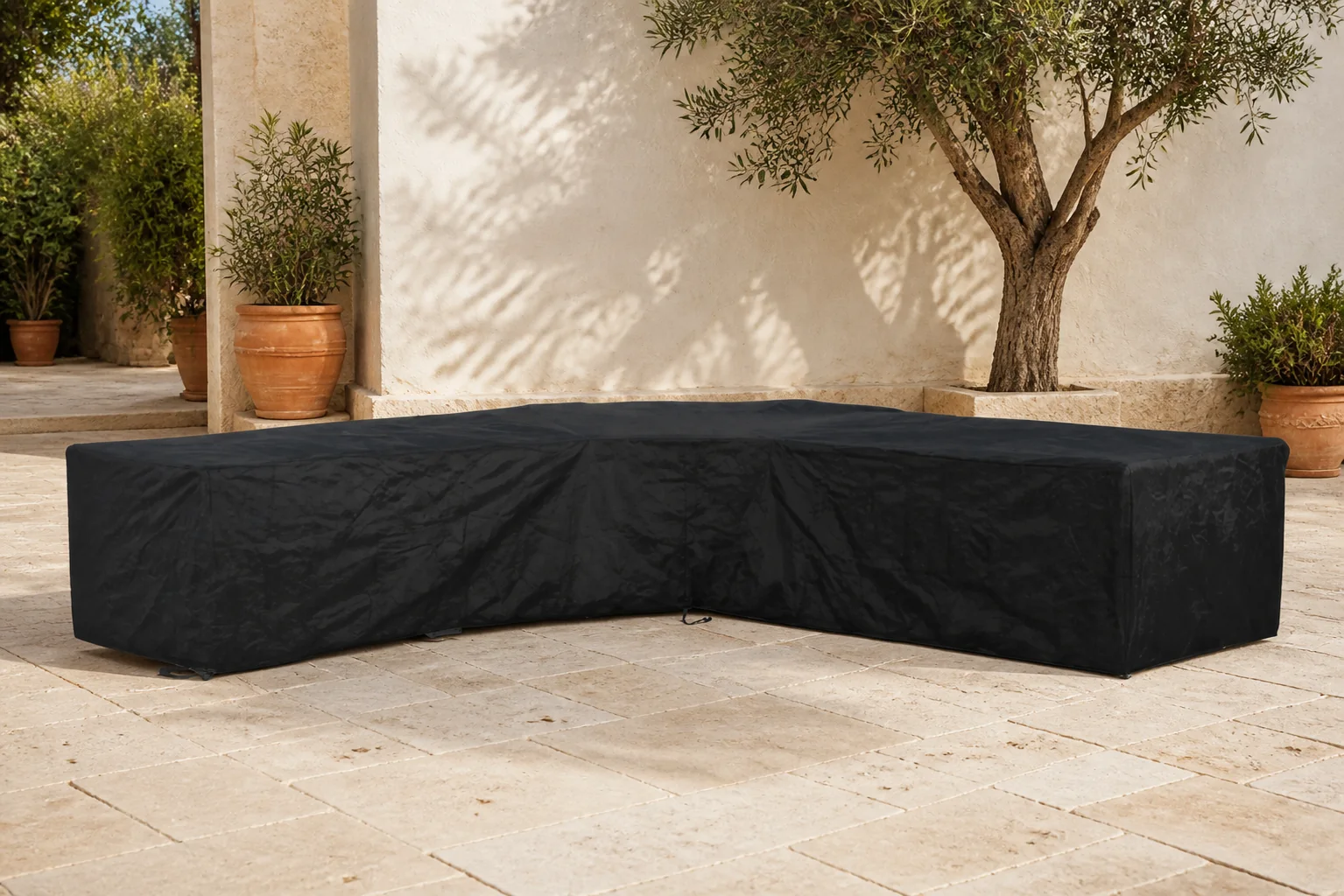 Sfeerfoto van Outdoor Cover loungesethoes XL-vorm 300 x 300 x (h) 70 cm – Grijs-antraciet