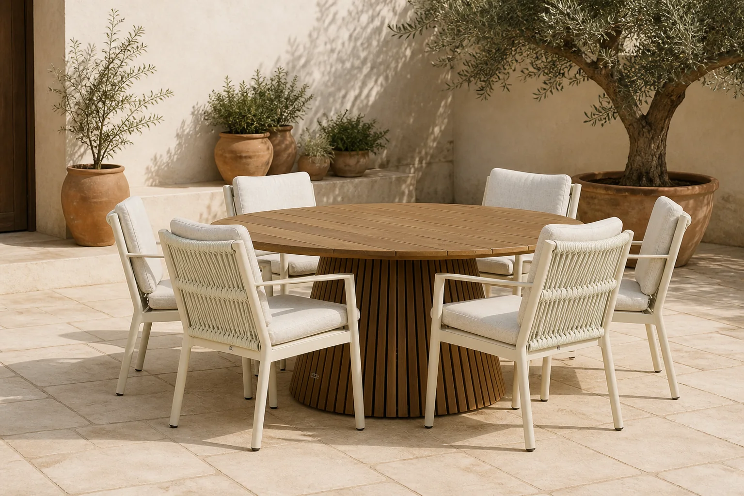 Sfeerfoto van Coco Sevilla/Fungo 180 cm dining tuinset 7-delig – Taupe-naturel-bruin