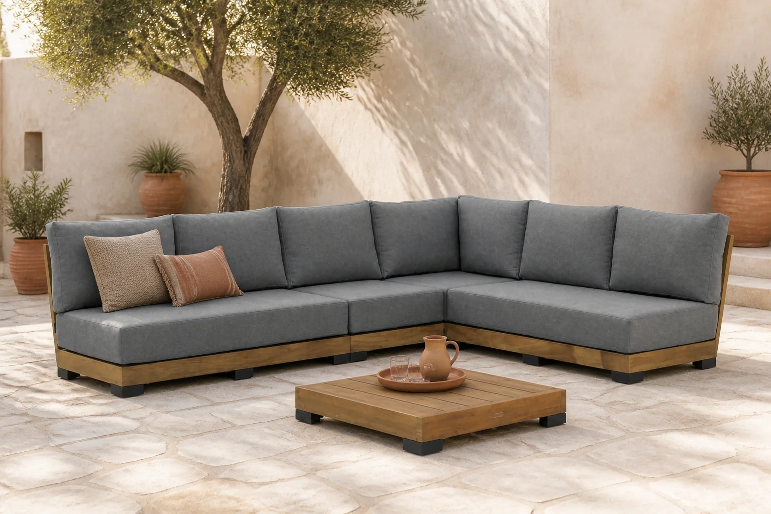 Sfeerfoto van Lifestyle Garden Furniture Hilton hoek loungeset 4-delig – Old teak greywash